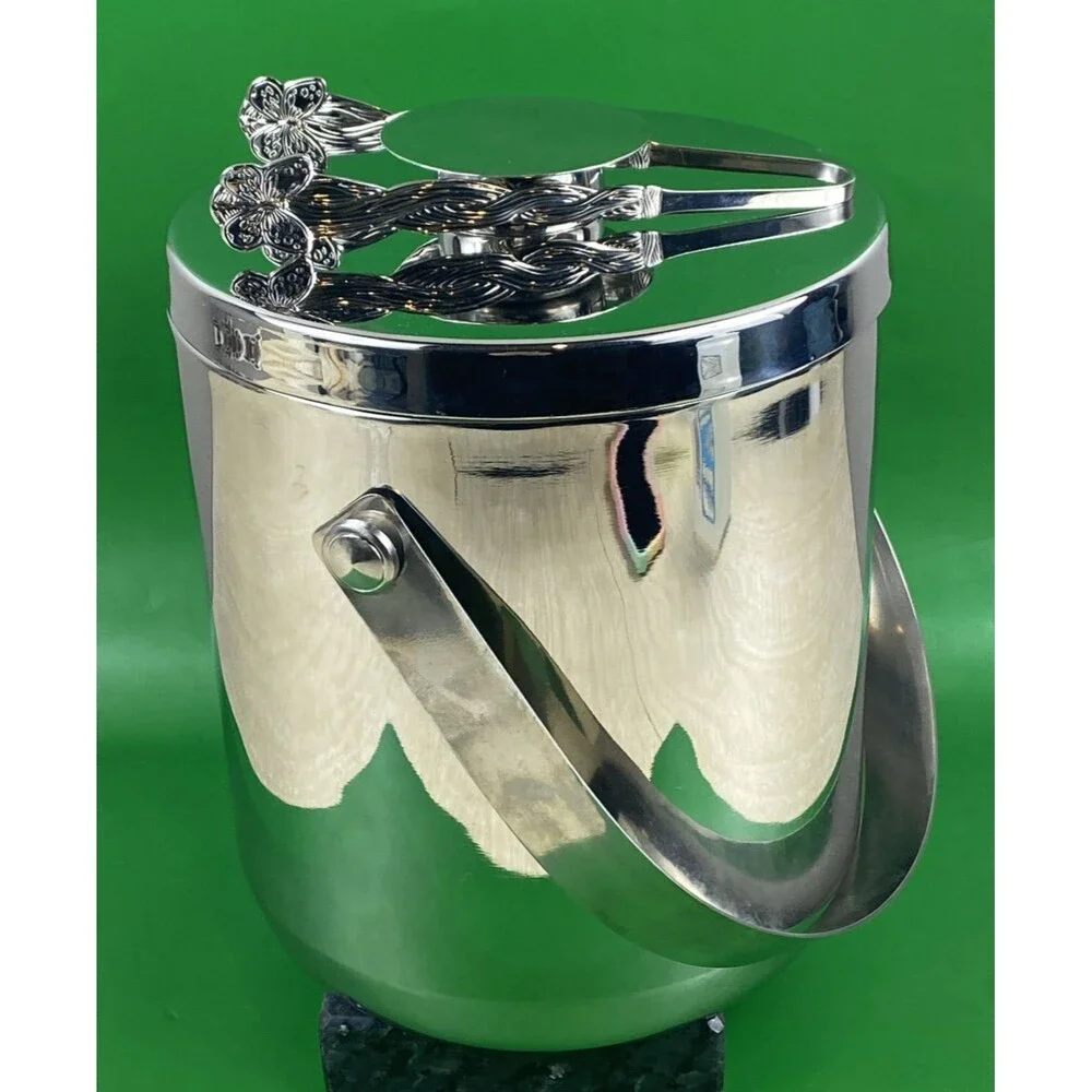 Barware Ice Bucket w/ Lid & Heavy Duty Butterfly Ice Tongs
